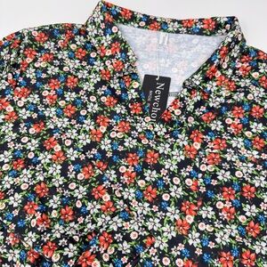 New choice Women’s 3XL Black and Red V-neck Shirt with Floral Design Long Sleeve